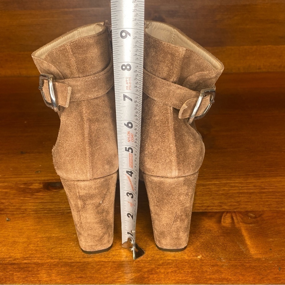 Sacha London Tan Beige Suede Ankle Booties w buckle Womens EU 41 US 10.5 - Picture 12 of 13